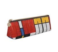 WXWJSHMGC Composition in Red Yellow Blue and Black Print Leather Pencil Case,Fountain Pen Case,Personalised Portable Big Capacity Study Pencil Case for Secondary School Girls Boys