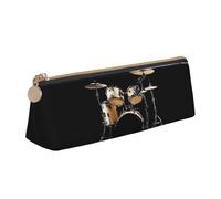 WXWJSHMGC Cool Drum Set Print Leather Pencil Case,Fountain Pen Case,Personalised Portable Big Capacity Study Pencil Case for Secondary School Girls Boys