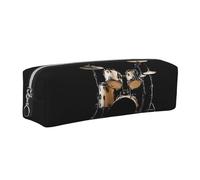WXWJSHMGC Cool Drum Set Print Leather Pencil Case Simple,with Metallic Zipper Pocket,Storage Pouch for Girls Boys Student College Middle School