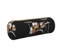 WXWJSHMGC Cool Drum Set Print Leather Pencil Case Zipper Pen Makeup Cosmetic Holder Pouch Stationery Bag for School, Work, Office