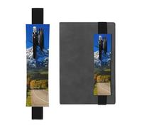 WXWJSHMGC Countryside Road Print 2pcs Adjustable Elastic Band Pen Holder Pu Leather Pen Sleeve Pouch for Hardcover Journals, Notebooks for Back to School Gift