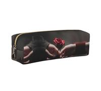 WXWJSHMGC Couple Hands Holding Rose Print Leather Pencil Case Simple,with Metallic Zipper Pocket,Storage Pouch for Girls Boys Student College Middle School
