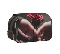 WXWJSHMGC Couple Hands Holding Rose Print Pen Case Bag - Portable Double Layer Storage Pencil Bag for Child, Girls, Boys and Adults