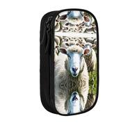 WXWJSHMGC Cute Sheep Lamb Print Large Capacity Double Layer Pencil Case with Zipper â€“ Durable Fabric School Pouch for Pens,â€“ Ideal for Students