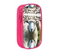 WXWJSHMGC Cute Sheep Lamb Print Large Capacity Double Layer Pencil Case with Zipper â€“ Durable Fabric School Pouch for Pens,â€“ Ideal for Students