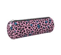 WXWJSHMGC Cute Turquoise Leopard Print Leather Pencil Case Zipper Pen Makeup Cosmetic Holder Pouch Stationery Bag for School, Work, Office