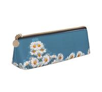 WXWJSHMGC Daisy Border Print Leather Pencil Case,Fountain Pen Case,Personalised Portable Big Capacity Study Pencil Case for Secondary School Girls Boys
