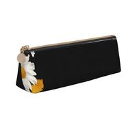 WXWJSHMGC Daisy Border Print Leather Pencil Case,Fountain Pen Case,Personalised Portable Big Capacity Study Pencil Case for Secondary School Girls Boys