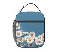 WXWJSHMGC Daisy Border Print Lunch Bag,Reusable and Waterproof Lunchbox, Insulated Lunchbag with Mesh Bag for School, Travel, Picnic