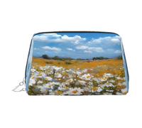 WXWJSHMGC Daisy Field Print Makeup Bag Portable Leather Waterproof Cosmetic Bag Clutch Makeup Brush Bag (6.7x4.3in)