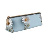 WXWJSHMGC Daisy Sprig Print Leather Pencil Case,Fountain Pen Case,Personalised Portable Big Capacity Study Pencil Case for Secondary School Girls Boys