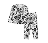 WXWJSHMGC Damask Pattern Print Long Sleeve Long Pants Pajamas For Women Women'S Pajama Sets 2-Piece Cozy Lounge Sets Housecoat Black