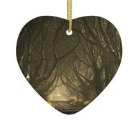 WXWJSHMGC Dark Path Print Christmas Tree Ceramic Hanging Heart Bauble Ornaments Festive Xmas Pendant Decorations For Party Home Decor