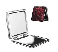 WXWJSHMGC Dewdrops On Red Rose Print Compact Makeup Mirror, Portable Pocket Mirror With 1x/2x Magnification,Travel Folding Vanity Makeup Mirrors For Purse