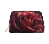 WXWJSHMGC Dewdrops On Red Rose Print Makeup Bag Portable Leather Waterproof Cosmetic Bag Clutch Makeup Brush Bag (6.7x4.3in)