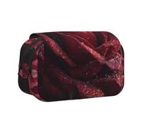 WXWJSHMGC Dewdrops On Red Rose Print Pen Case Bag - Portable Double Layer Storage Pencil Bag for Child, Girls, Boys and Adults