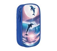 WXWJSHMGC Dolphins in Love Print Large Capacity Double Layer Pencil Case with Zipper â€“ Durable Fabric School Pouch for Pens,â€“ Ideal for Students