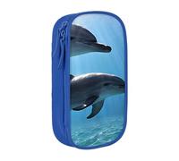 WXWJSHMGC Dolphins in The Sea Print Large Capacity Double Layer Pencil Case with Zipper â€“ Durable Fabric School Pouch for Pens,â€“ Ideal for Students