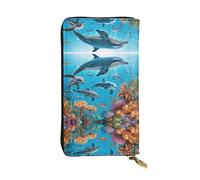 WXWJSHMGC Dolphins Sea Turtle Octopus Coral Reef Print Fashion Long Wallet Shopping Clutch Purse Pu Leather Handbags for Ladies,Men's Wallets