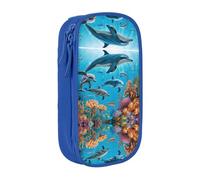 WXWJSHMGC Dolphins Sea Turtle Octopus Coral Reef Print Large Capacity Double Layer Pencil Case with Zipper â€“ Durable Fabric School Pouch for Pens,â€“ Ideal for Students