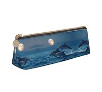 WXWJSHMGC Dolphins Swim in The Ocean Print Leather Pencil Case,Fountain Pen Case,Personalised Portable Big Capacity Study Pencil Case for Secondary School Girls Boys