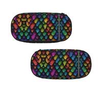 WXWJSHMGC Dragon Scale Print Pencil Bag Large Pouch Bag with 3 Compartments Pen Case Card Coin Holder for Boys Girls School Stationery