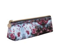 WXWJSHMGC Falling Cherry Blossoms Print Leather Pencil Case,Fountain Pen Case,Personalised Portable Big Capacity Study Pencil Case for Secondary School Girls Boys