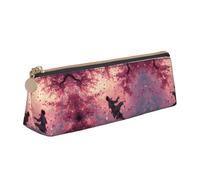 WXWJSHMGC Falling Cherry Blossoms Print Leather Pencil Case,Fountain Pen Case,Personalised Portable Big Capacity Study Pencil Case for Secondary School Girls Boys