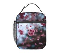 WXWJSHMGC Falling Cherry Blossoms Print Lunch Bag,Reusable and Waterproof Lunchbox, Insulated Lunchbag with Mesh Bag for School, Travel, Picnic
