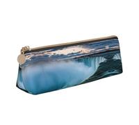 WXWJSHMGC Falls Natural Landscape Print Leather Pencil Case,Fountain Pen Case,Personalised Portable Big Capacity Study Pencil Case for Secondary School Girls Boys