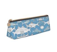 WXWJSHMGC Fishes Print Leather Pencil Case,Fountain Pen Case,Personalised Portable Big Capacity Study Pencil Case for Secondary School Girls Boys