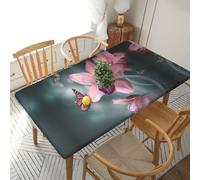 WXWJSHMGC Flower Butterfly Soft Fresh Spring Rectangular Tablecloth Table,Fitted Elastic Edged Waterproof Table Cloth For Dinning Room Outdoor Patio Party (5ft 152x76cm)