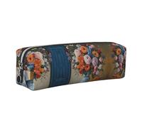 WXWJSHMGC Flower Diamond Painting Print Leather Pencil Case Simple,with Metallic Zipper Pocket,Storage Pouch for Girls Boys Student College Middle School