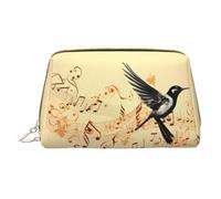WXWJSHMGC Flying Bird Musical Notes Print Makeup Bag Portable Leather Waterproof Cosmetic Bag Clutch Makeup Brush Bag (6.7x4.3in)