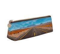 WXWJSHMGC Freeway Highway Road in The Desert Print Leather Pencil Case,Fountain Pen Case,Personalised Portable Big Capacity Study Pencil Case for Secondary School Girls Boys