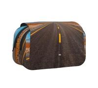 WXWJSHMGC Freeway Highway Road in The Desert Print Pen Case Bag - Portable Double Layer Storage Pencil Bag for Child, Girls, Boys and Adults