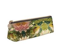 WXWJSHMGC Frog Bathing Print Leather Pencil Case,Fountain Pen Case,Personalised Portable Big Capacity Study Pencil Case for Secondary School Girls Boys