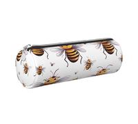 WXWJSHMGC Funny Bees Print Leather Pencil Case Zipper Pen Makeup Cosmetic Holder Pouch Stationery Bag for School, Work, Office