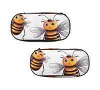 WXWJSHMGC Funny Bees Print Pencil Bag Large Pouch Bag with 3 Compartments Pen Case Card Coin Holder for Boys Girls School Stationery