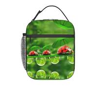 WXWJSHMGC Funny Ladybug Print Lunch Bag,Reusable and Waterproof Lunchbox, Insulated Lunchbag with Mesh Bag for School, Travel, Picnic