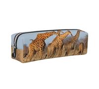 WXWJSHMGC Giraffes Family Print Leather Pencil Case Simple,with Metallic Zipper Pocket,Storage Pouch for Girls Boys Student College Middle School