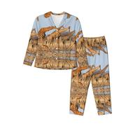 WXWJSHMGC Giraffes Family Print Long Sleeve Long Pants Pajamas For Women Women'S Pajama Sets 2-Piece Cozy Lounge Sets Housecoat Black