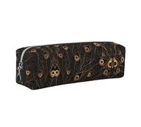 WXWJSHMGC Gold Feather Print Leather Pencil Case Simple,with Metallic Zipper Pocket,Storage Pouch for Girls Boys Student College Middle School