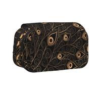 WXWJSHMGC Gold Feather Print Pen Case Bag - Portable Double Layer Storage Pencil Bag for Child, Girls, Boys and Adults