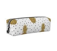 WXWJSHMGC Gold Glitter Pineapples Fruit Print Leather Pencil Case Simple,with Metallic Zipper Pocket,Storage Pouch for Girls Boys Student College Middle School