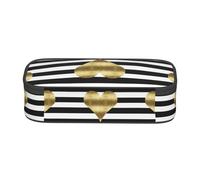WXWJSHMGC Gold Heart Stripe Print Pencil Case - Cute Pencil Case with Zip Closure Large Pencil Box for Student