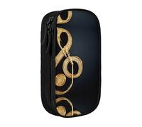 WXWJSHMGC Gold Musical Note with Fallen Shiny Star Print Large Capacity Double Layer Pencil Case with Zipper â€“ Durable Fabric School Pouch for Pens,â€“ Ideal for Students