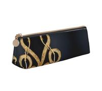 WXWJSHMGC Gold Musical Note with Fallen Shiny Star Print Leather Pencil Case,Fountain Pen Case,Personalised Portable Big Capacity Study Pencil Case for Secondary School Girls Boys