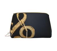 WXWJSHMGC Gold Musical Note with Fallen Shiny Star Print Makeup Bag Portable Leather Waterproof Cosmetic Bag Clutch Makeup Brush Bag (6.7x4.3in)