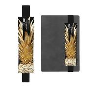 WXWJSHMGC Gold Pineapple Print 2pcs Adjustable Elastic Band Pen Holder Pu Leather Pen Sleeve Pouch for Hardcover Journals, Notebooks for Back to School Gift